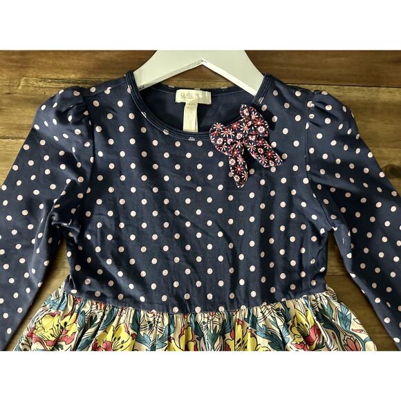 Matilda Jane Friends Forever Navy Blue Polka Floral Paisley Rowan Bow Knit Dress - Picture 3 of 8